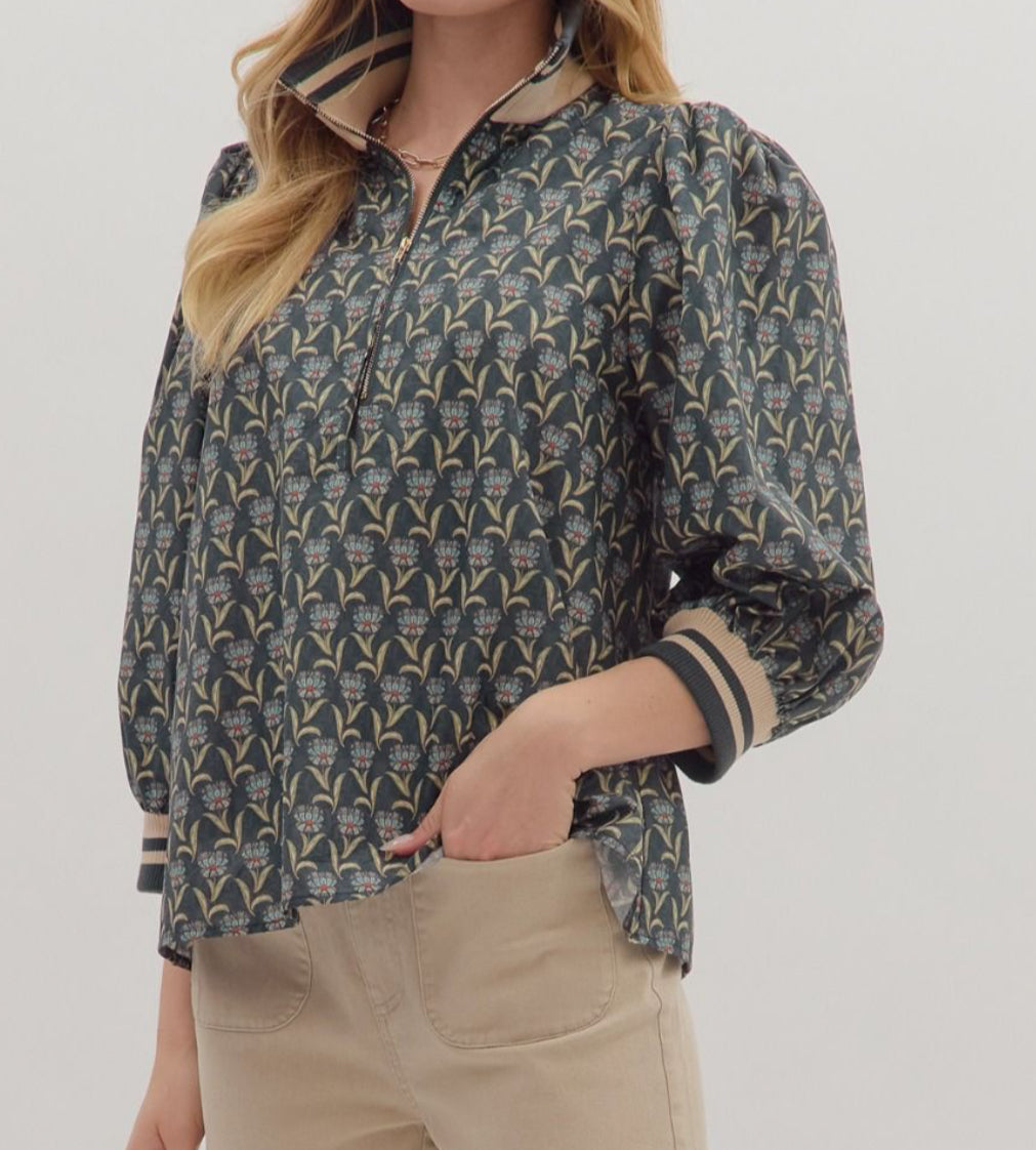 Midnight Floral 3/4 Sleeve Top