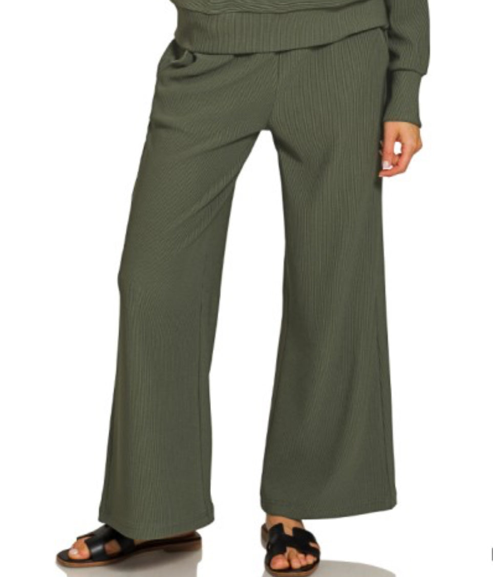 Dark Olive Ribbed Pants
