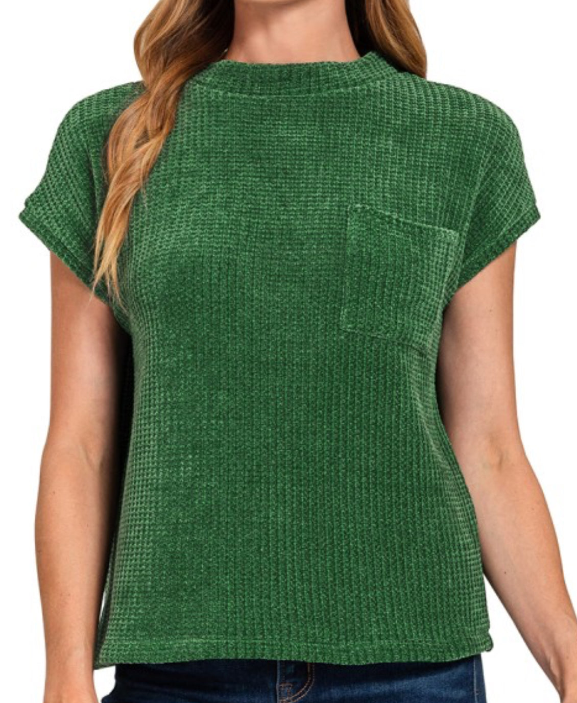 Front Pocket Short Sleeve Sweater