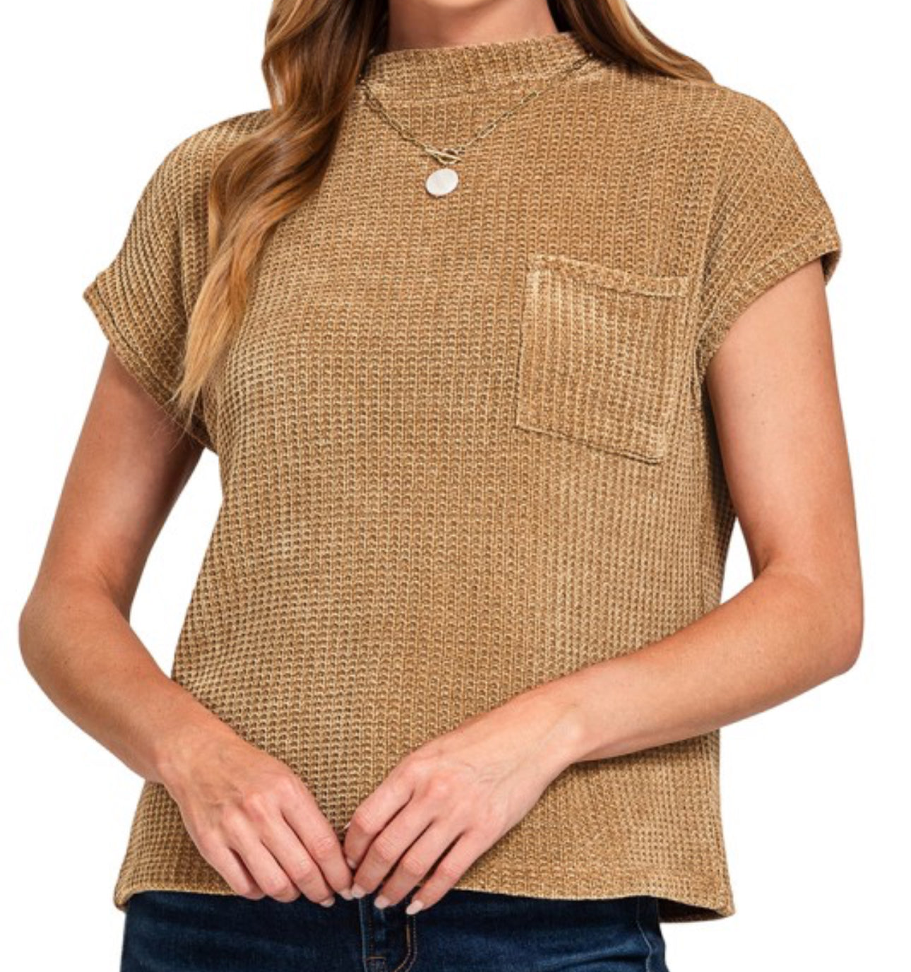 Front Pocket Short Sleeve Sweater
