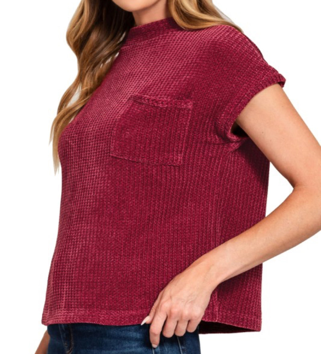 Front Pocket Short Sleeve Sweater