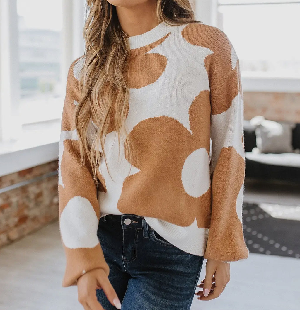Khaki Floral Design Sweater