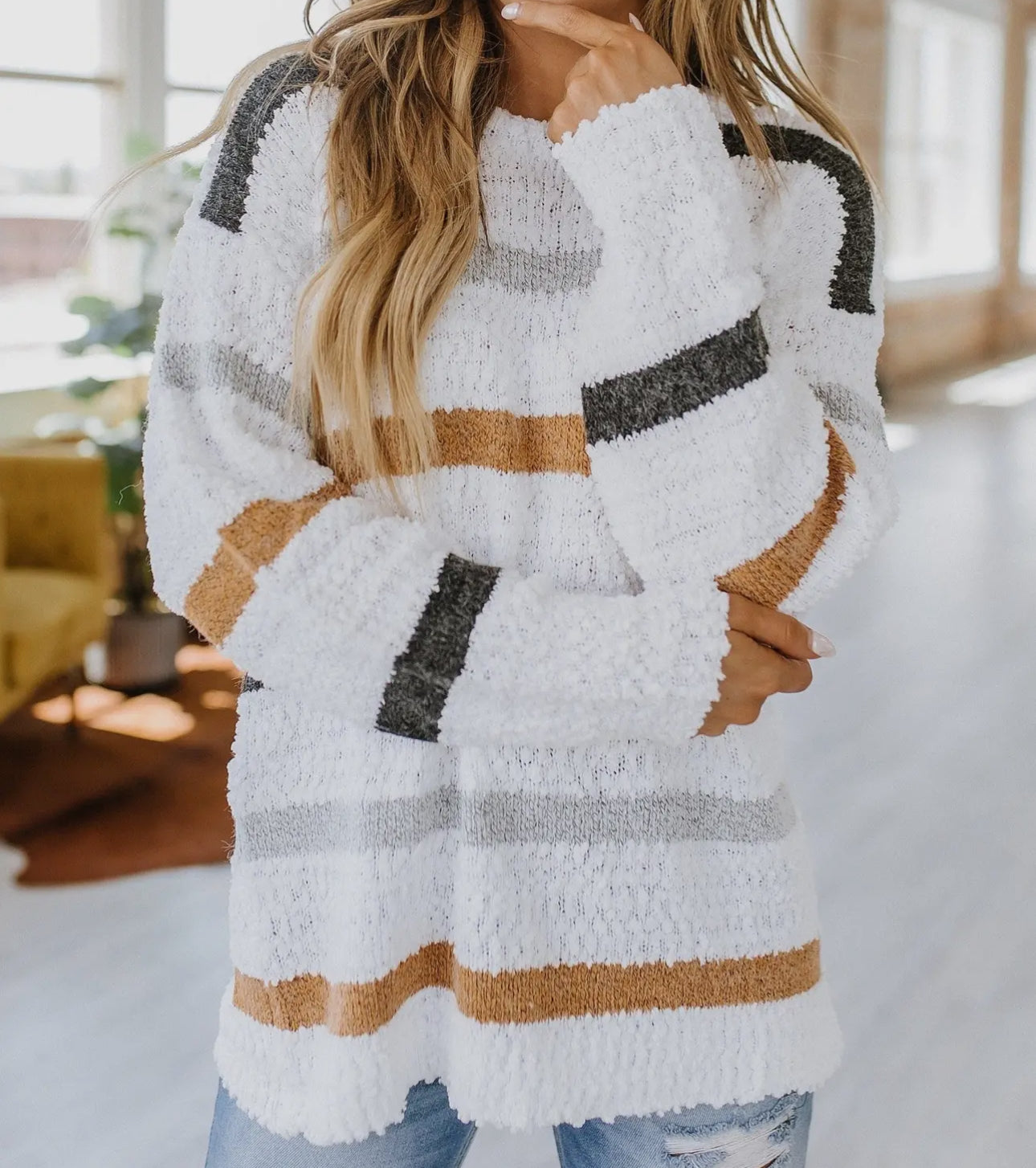 Multicolor Stripe Popcorn Sweater