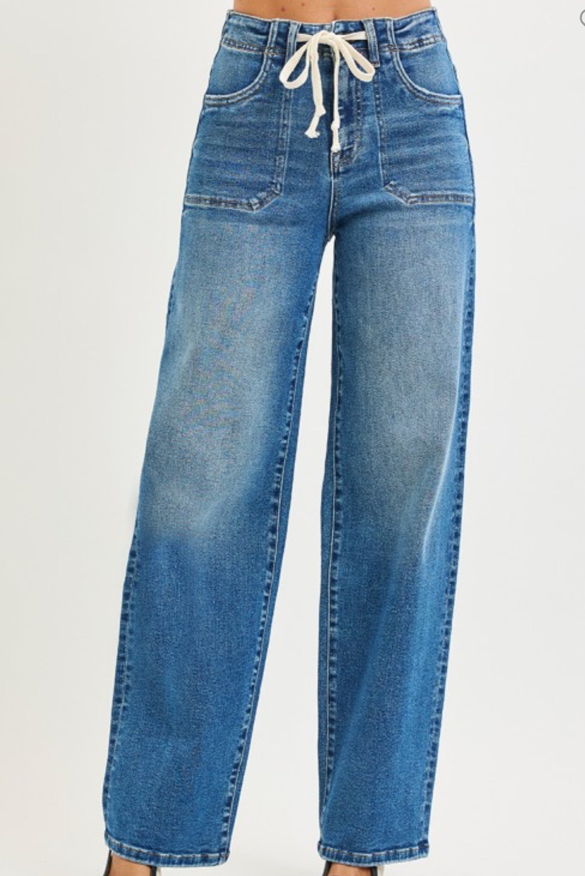 Risen Tie Detail Wide Jeans