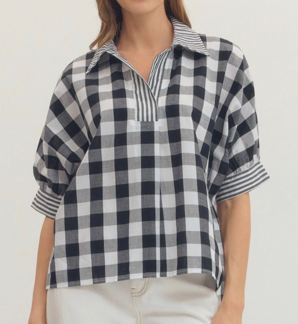 Simply Gingham Top- Black