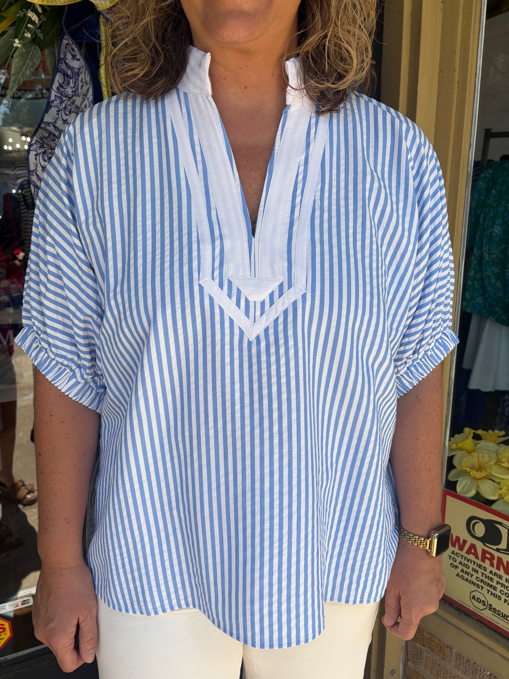 Plus Light Blue Striped Top