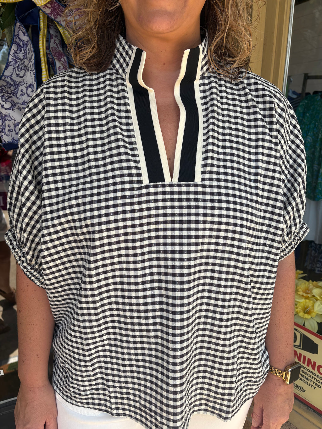 Plus Black Gingham Top