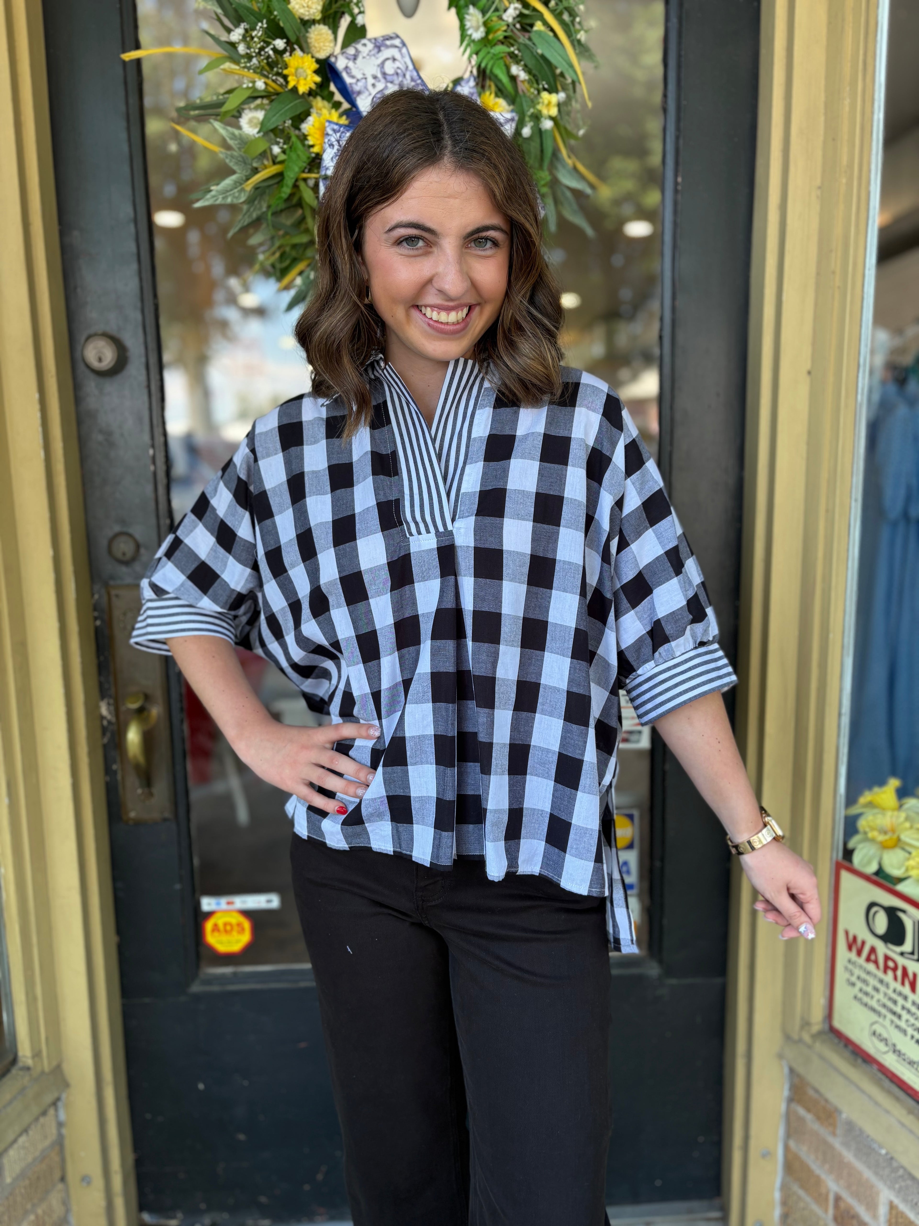 Simply Gingham Top- Black