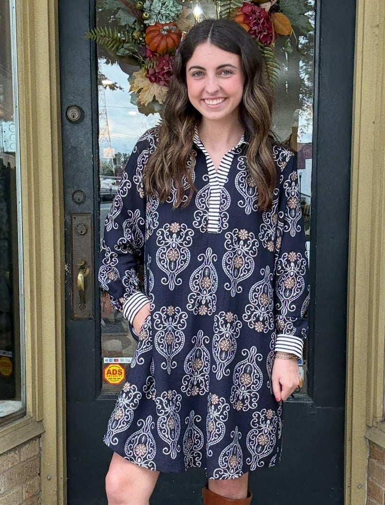Navy Print Dress