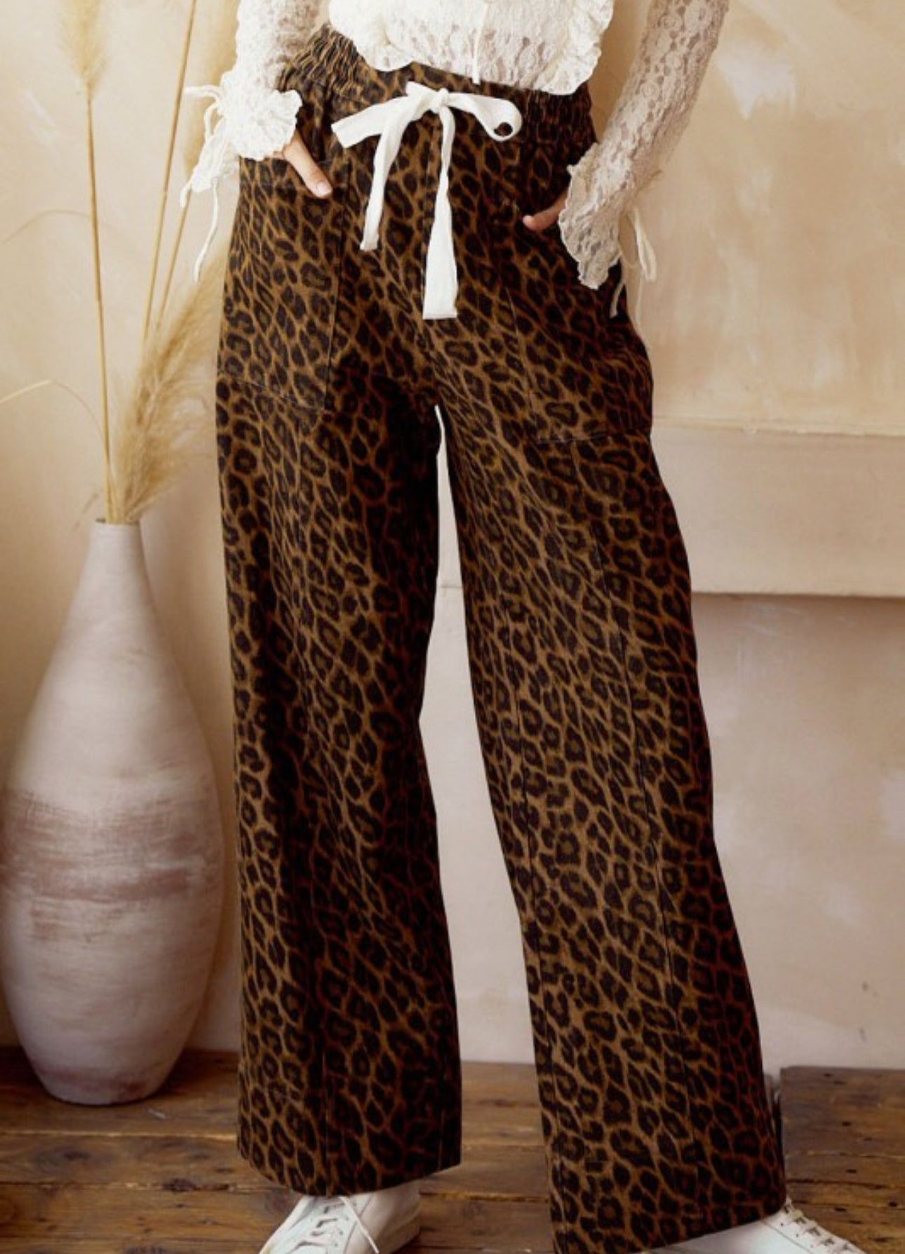 Leopard Denim Drawstring Pants