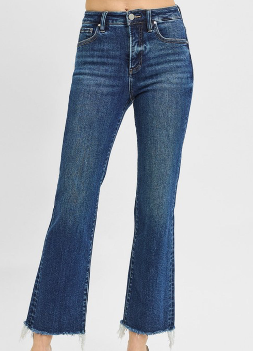 Risen Dark Straight Raw Hem Jeans