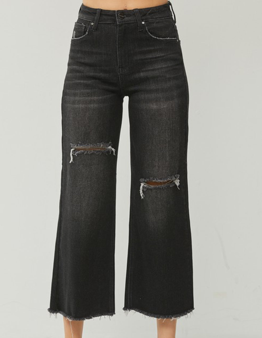 Risen Black Frayed Wide Jeans
