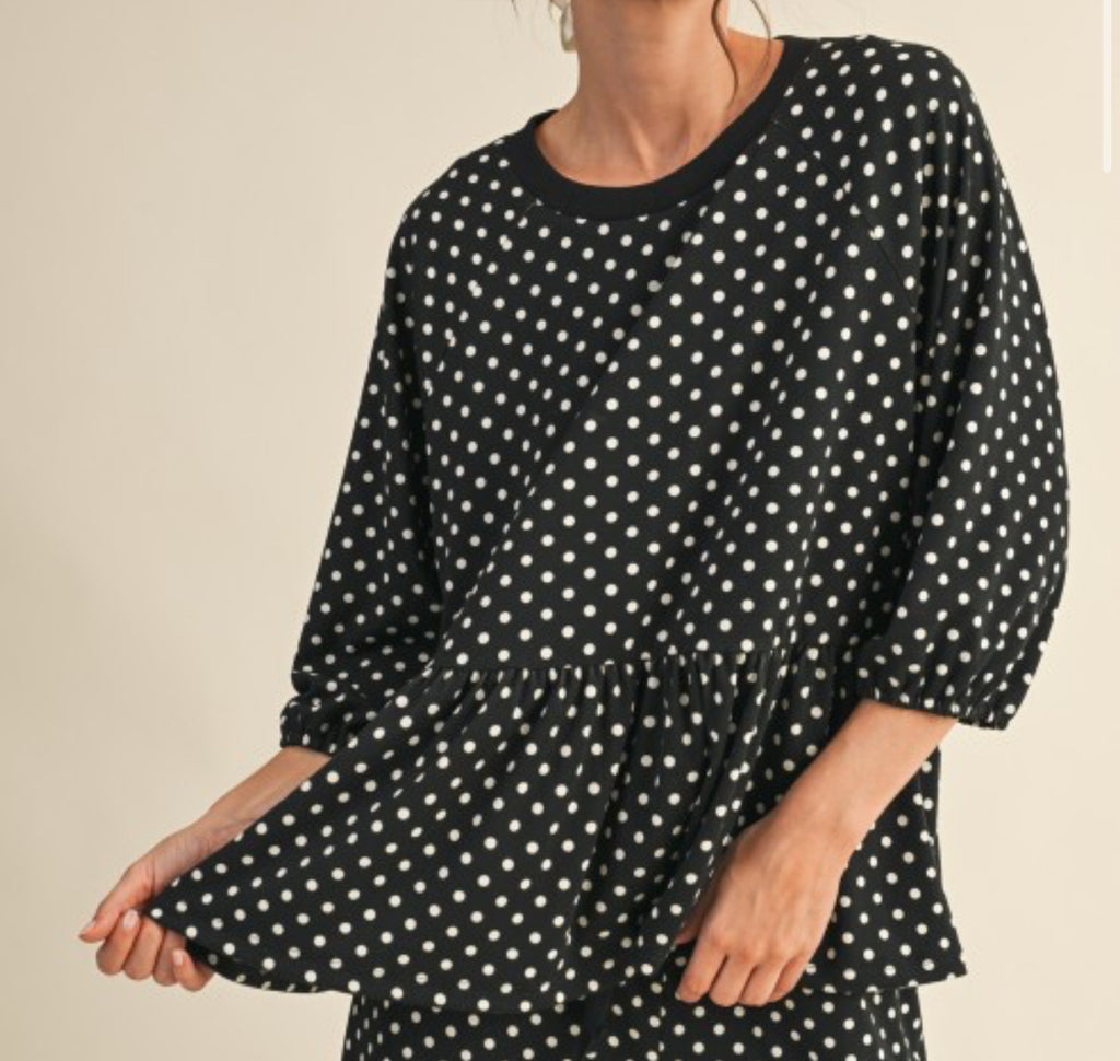 Black Polka Dot Babydoll Top