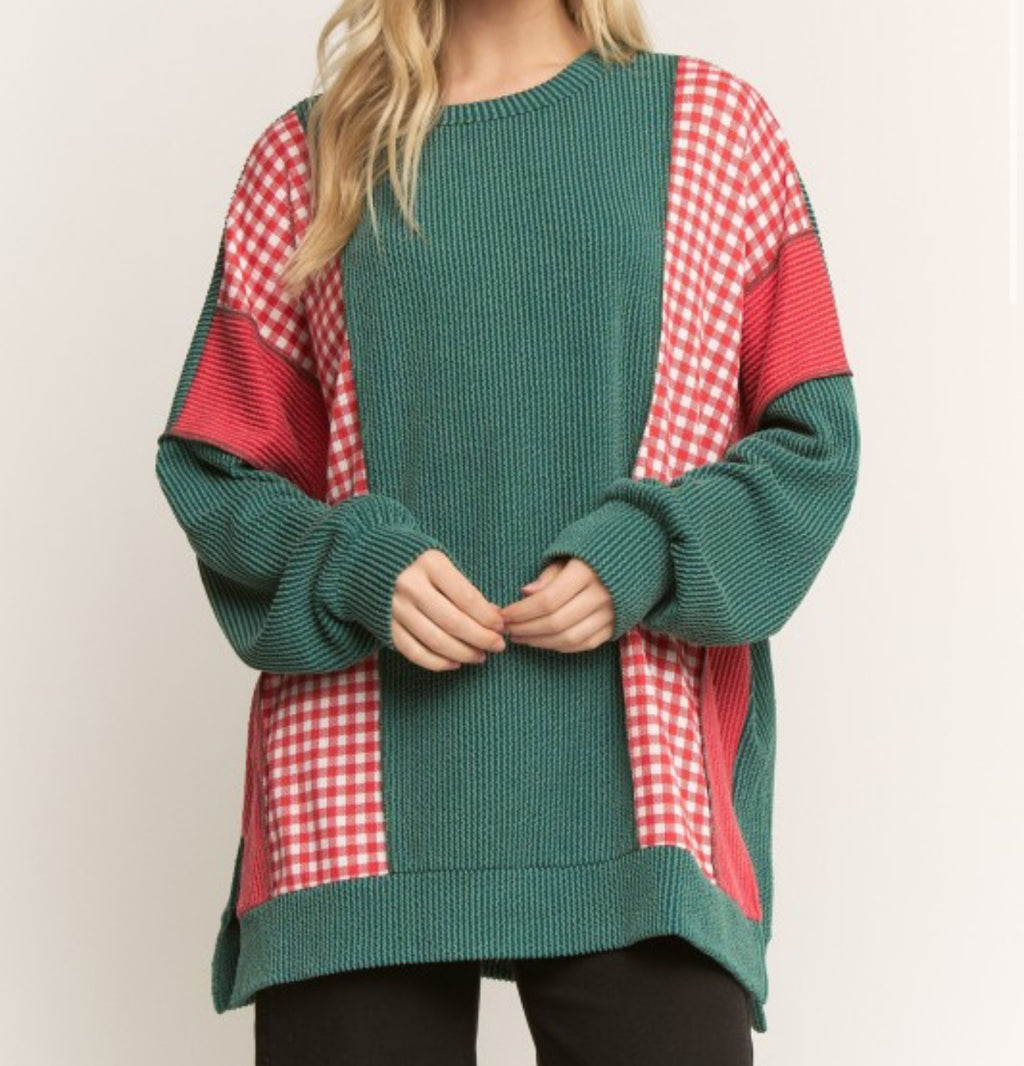 Hunter Green Color Block Top
