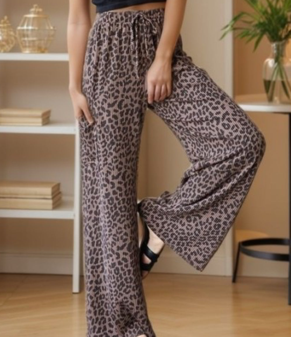 Brown Animal Print Casual Pants