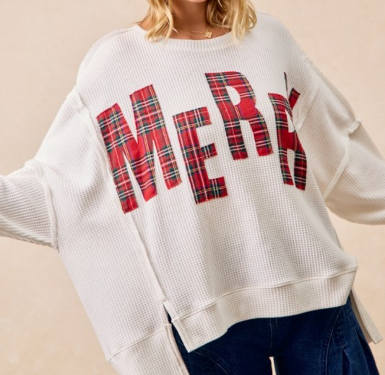 White/Red Plaid Oversized Top