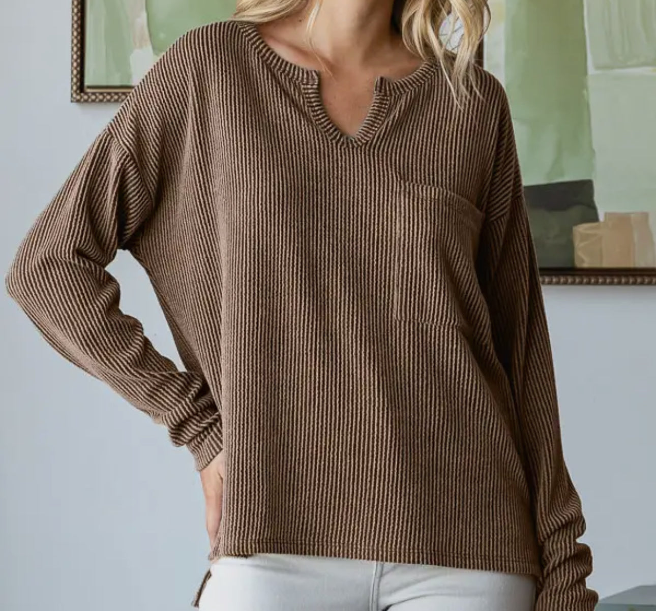 Chestnut Rib V Notch Top