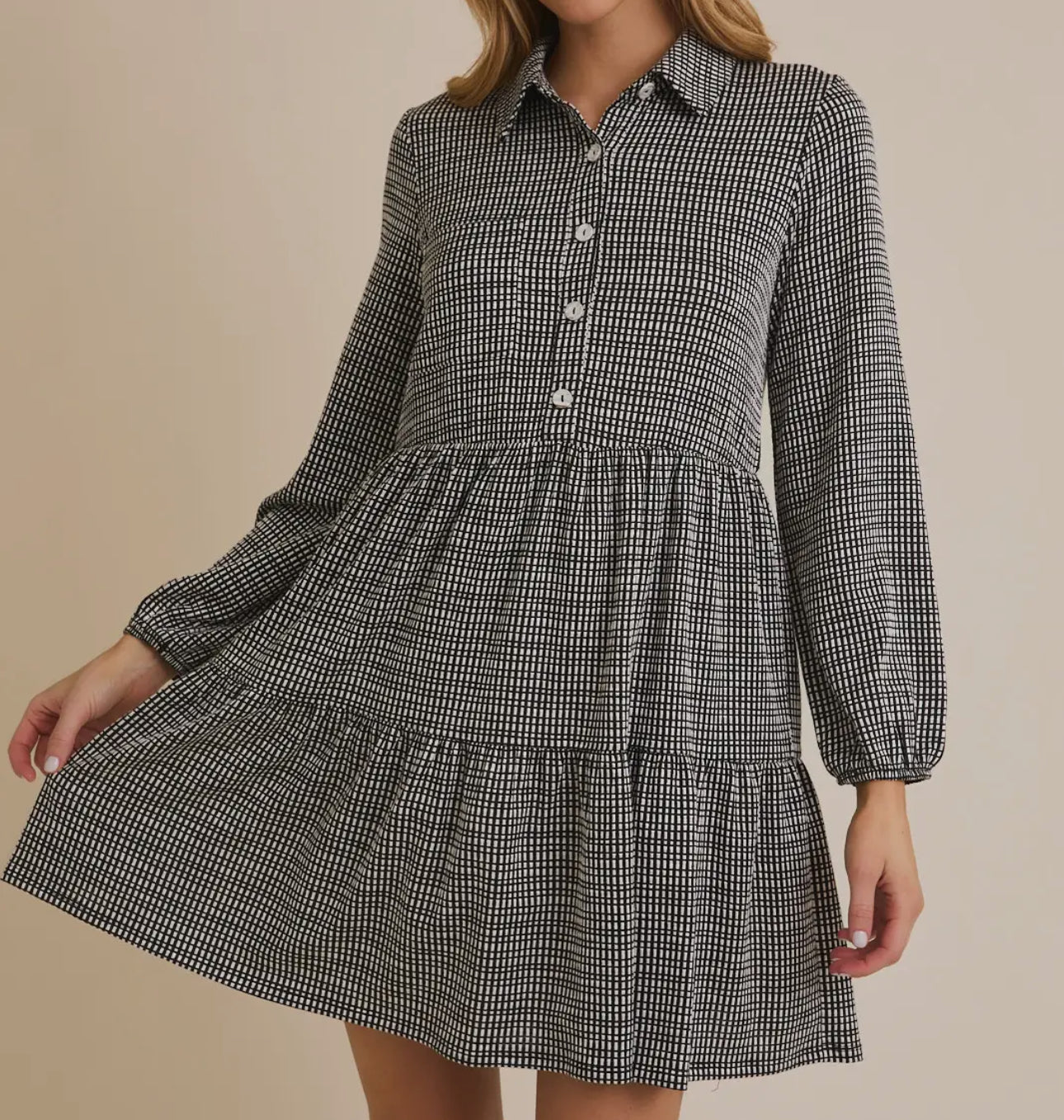 Black Gingham Button Up Dress