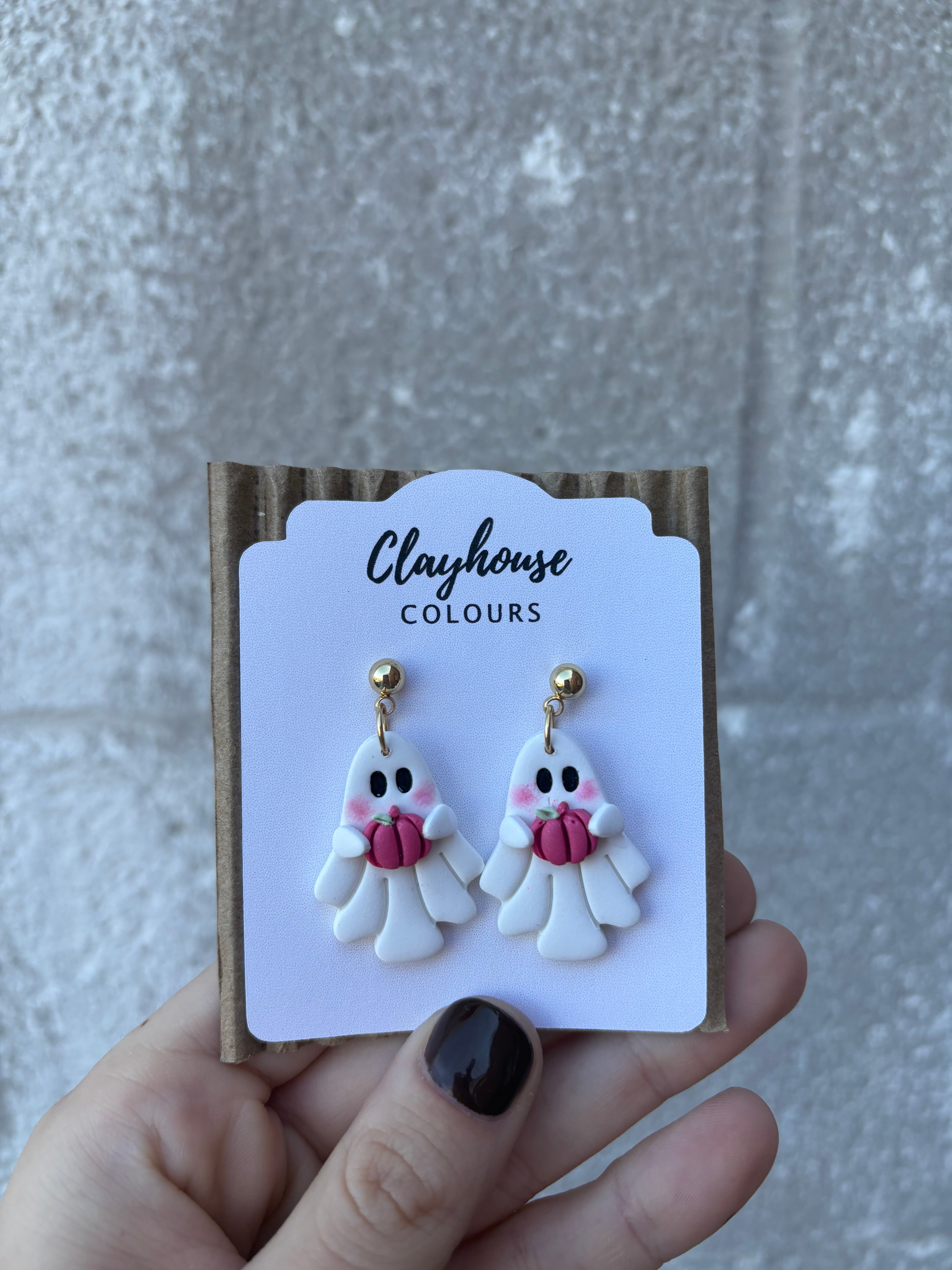 Pink Ghost & Pumpkin Earrings