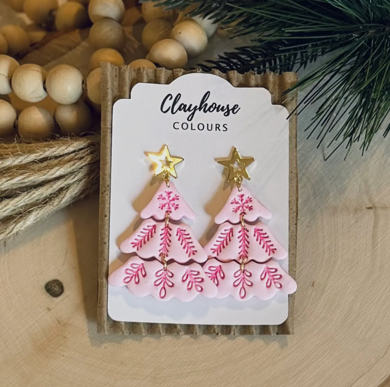 Pink Christmas Tree Earrings