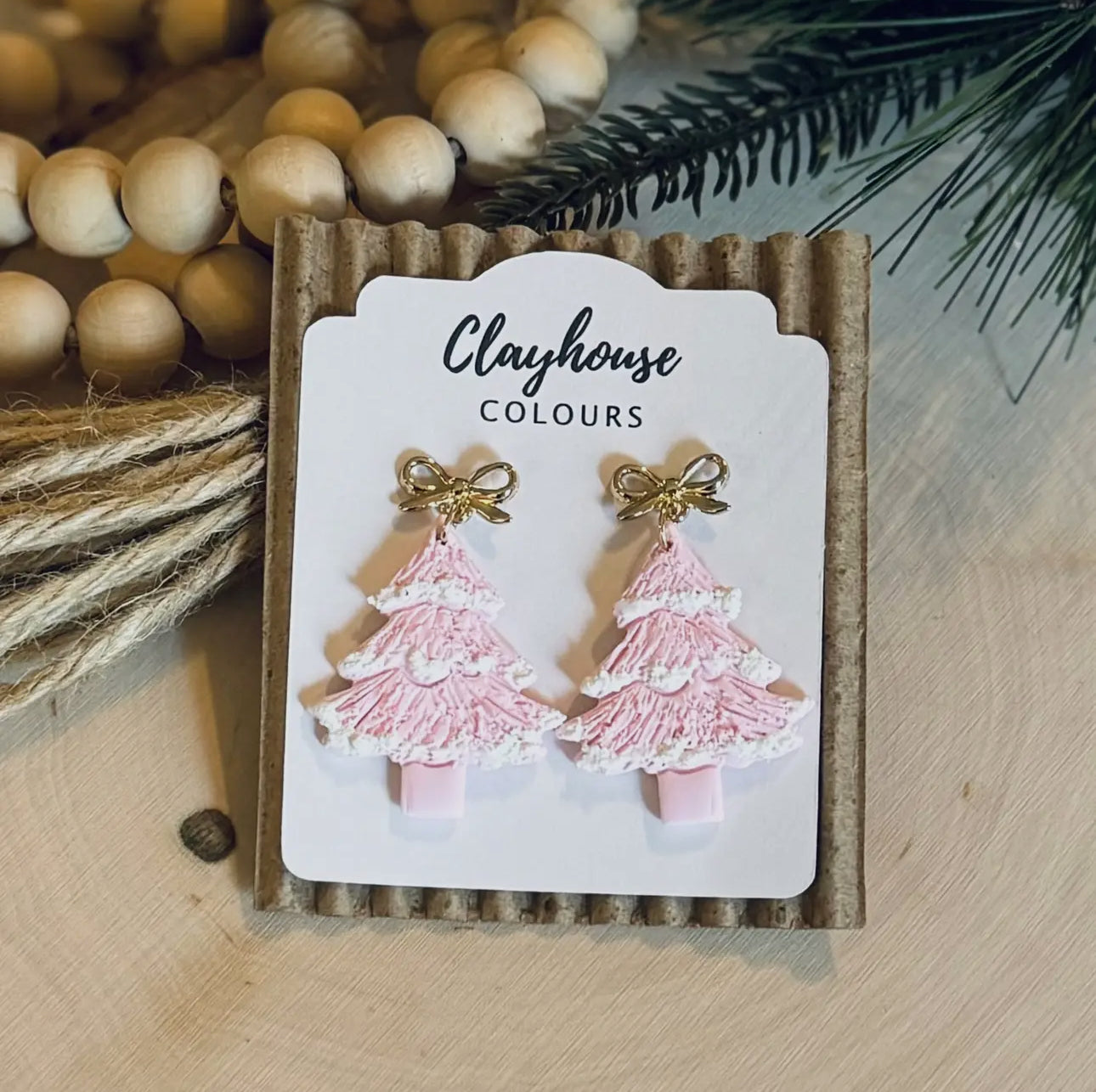 Snowy Pink Tree Earrings