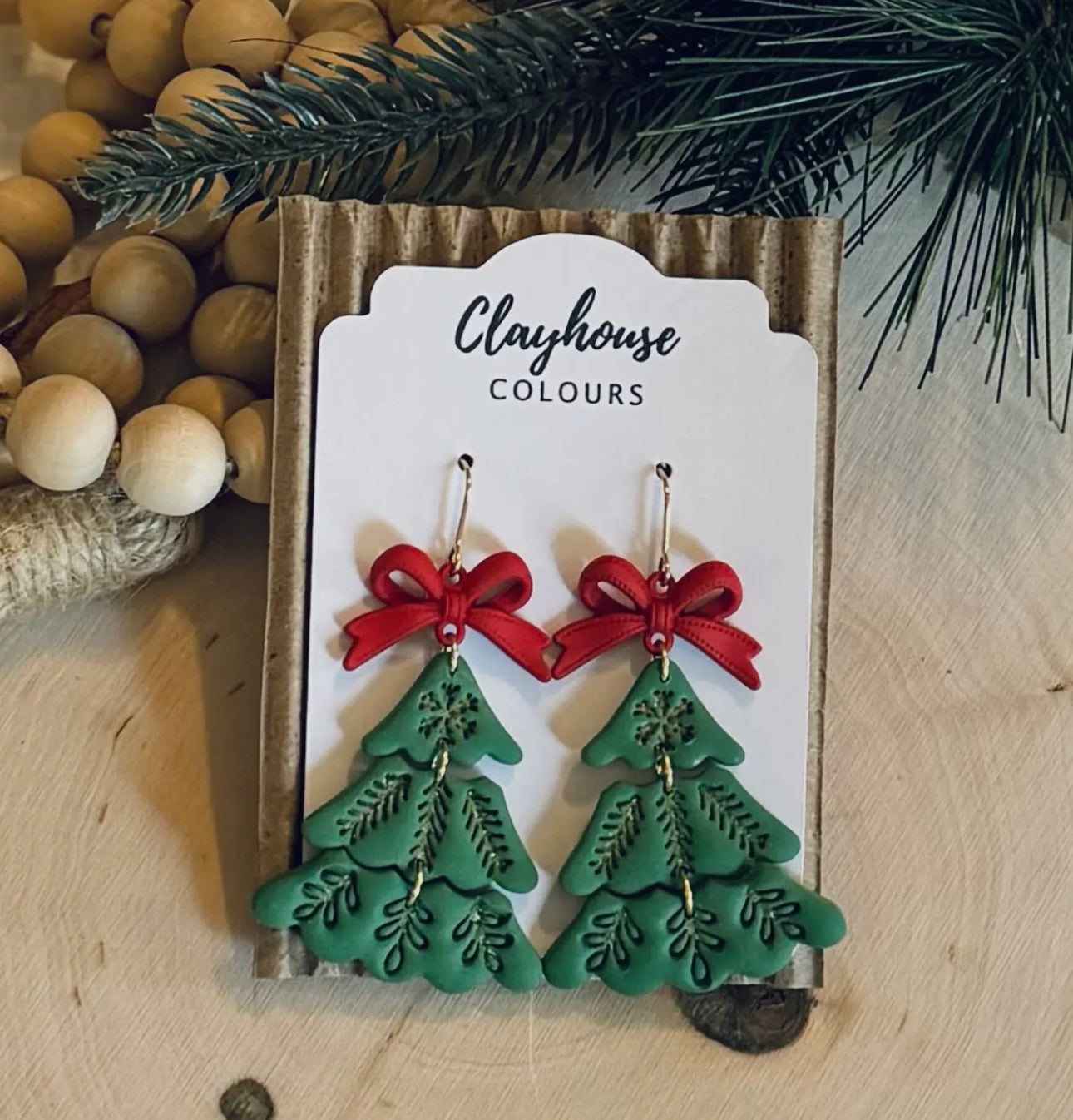 Tree/Red Bow Earrings