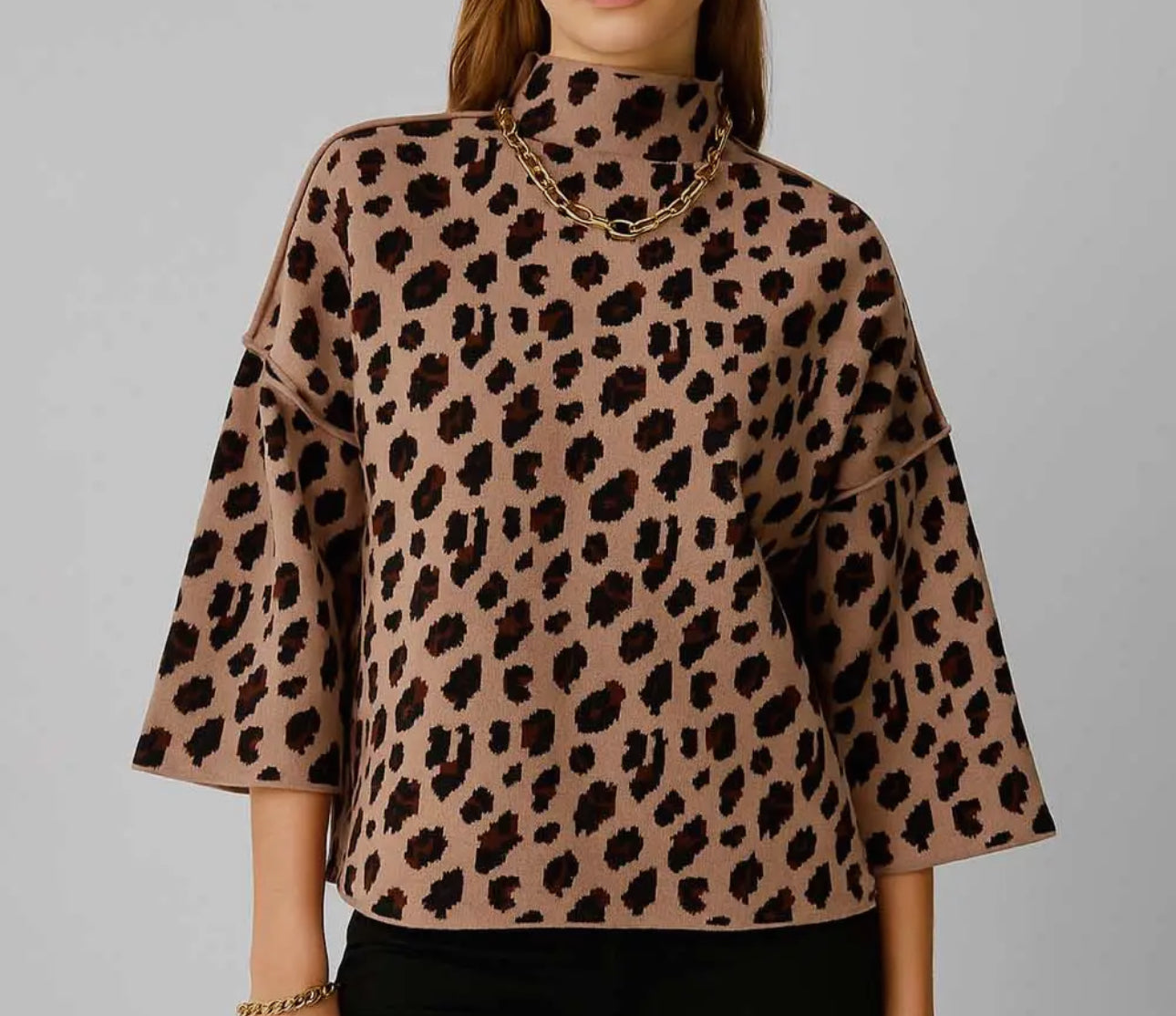 Leopard Mock Neck Sweater