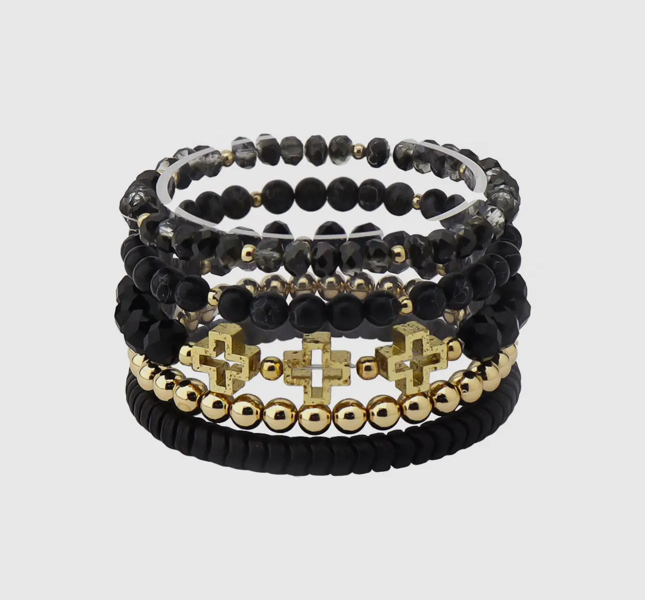 Black Cross Bracelet Stack