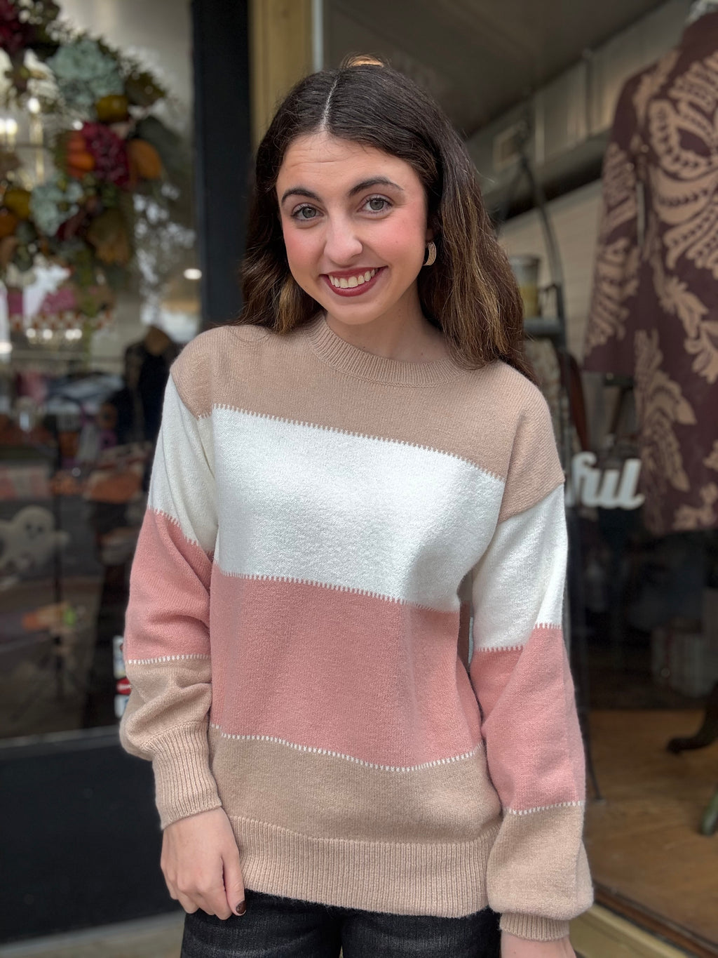 Dusty Pink Color Block Sweater