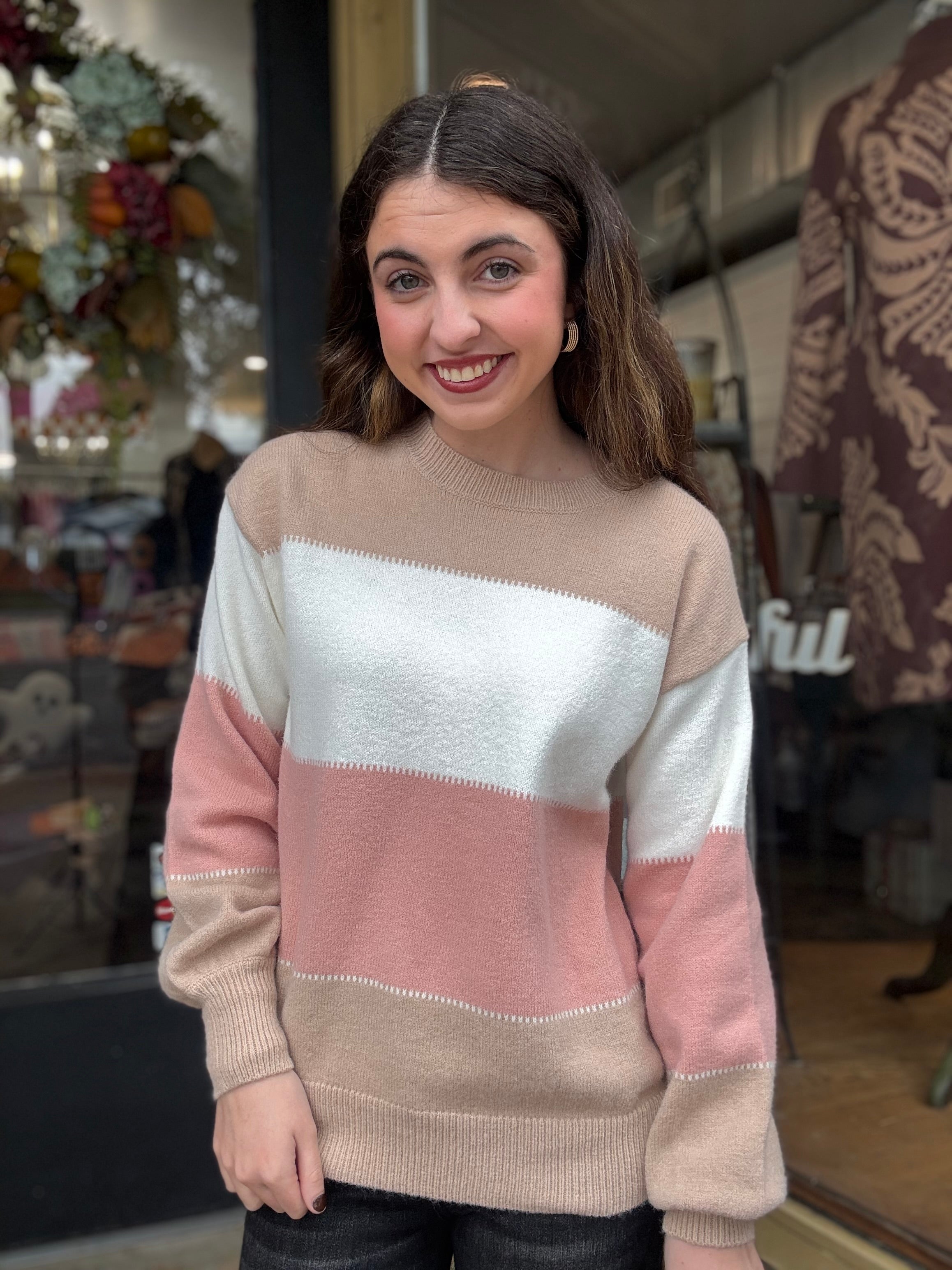 Dusty Pink Color Block Sweater
