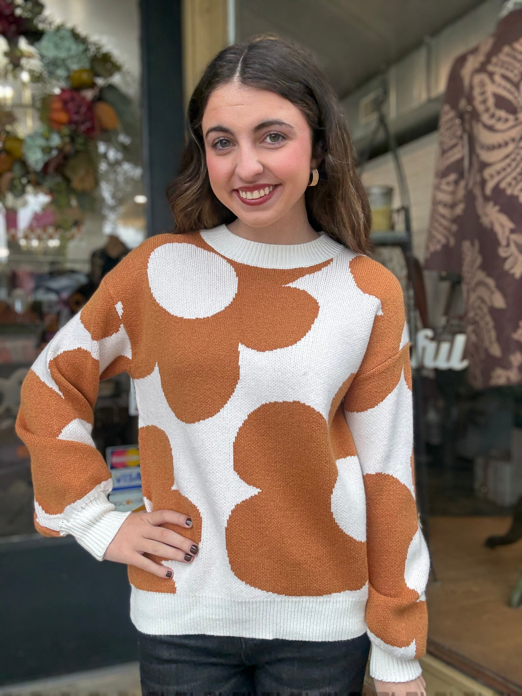 Khaki Floral Design Sweater