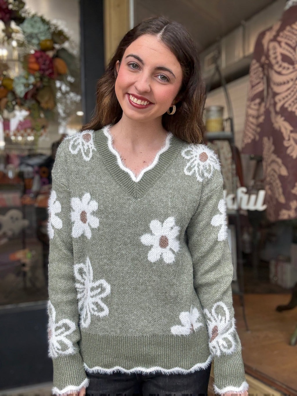 Ophelia Floral Scalloped Sweater