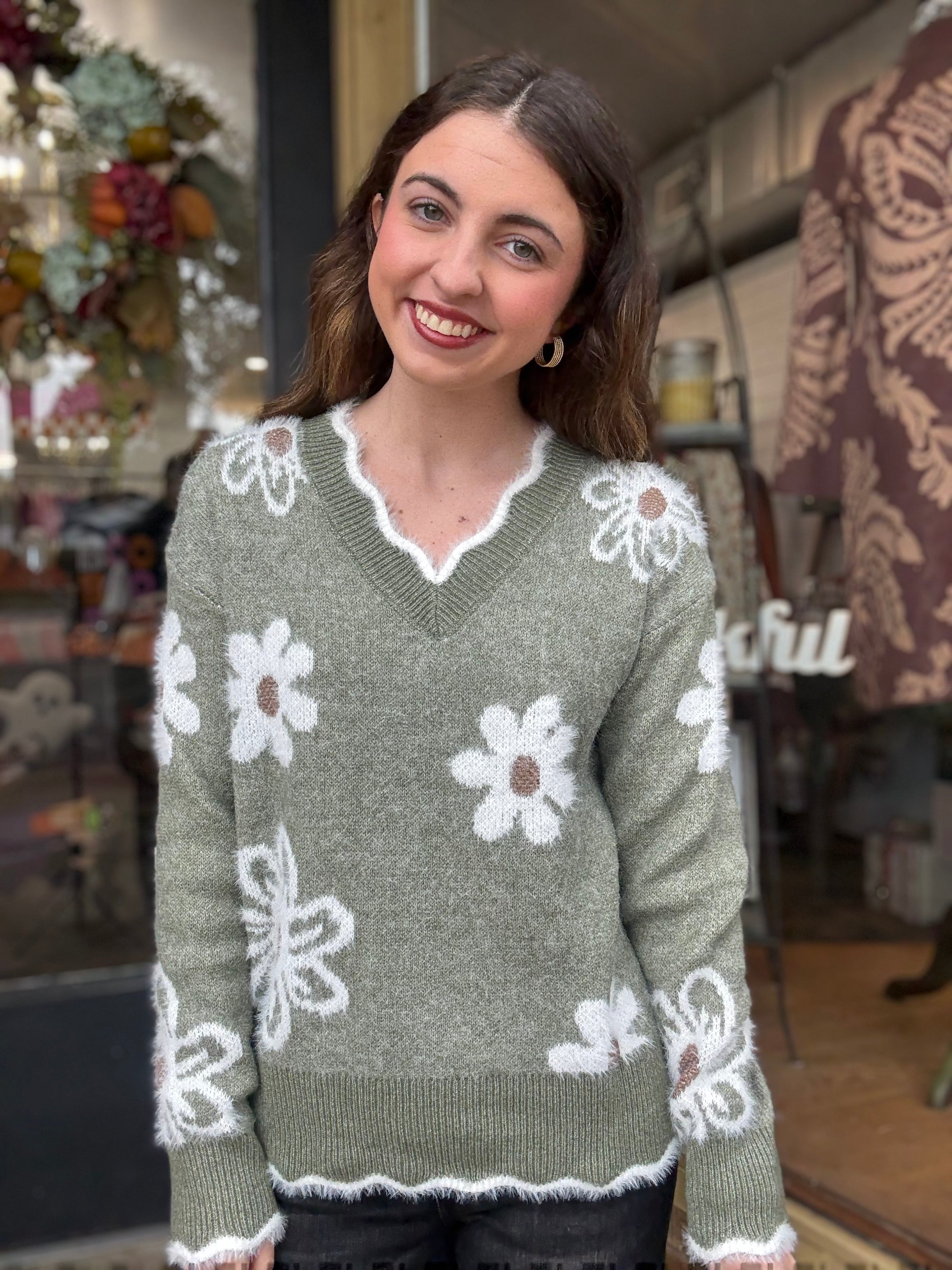 Ophelia Floral Scalloped Sweater