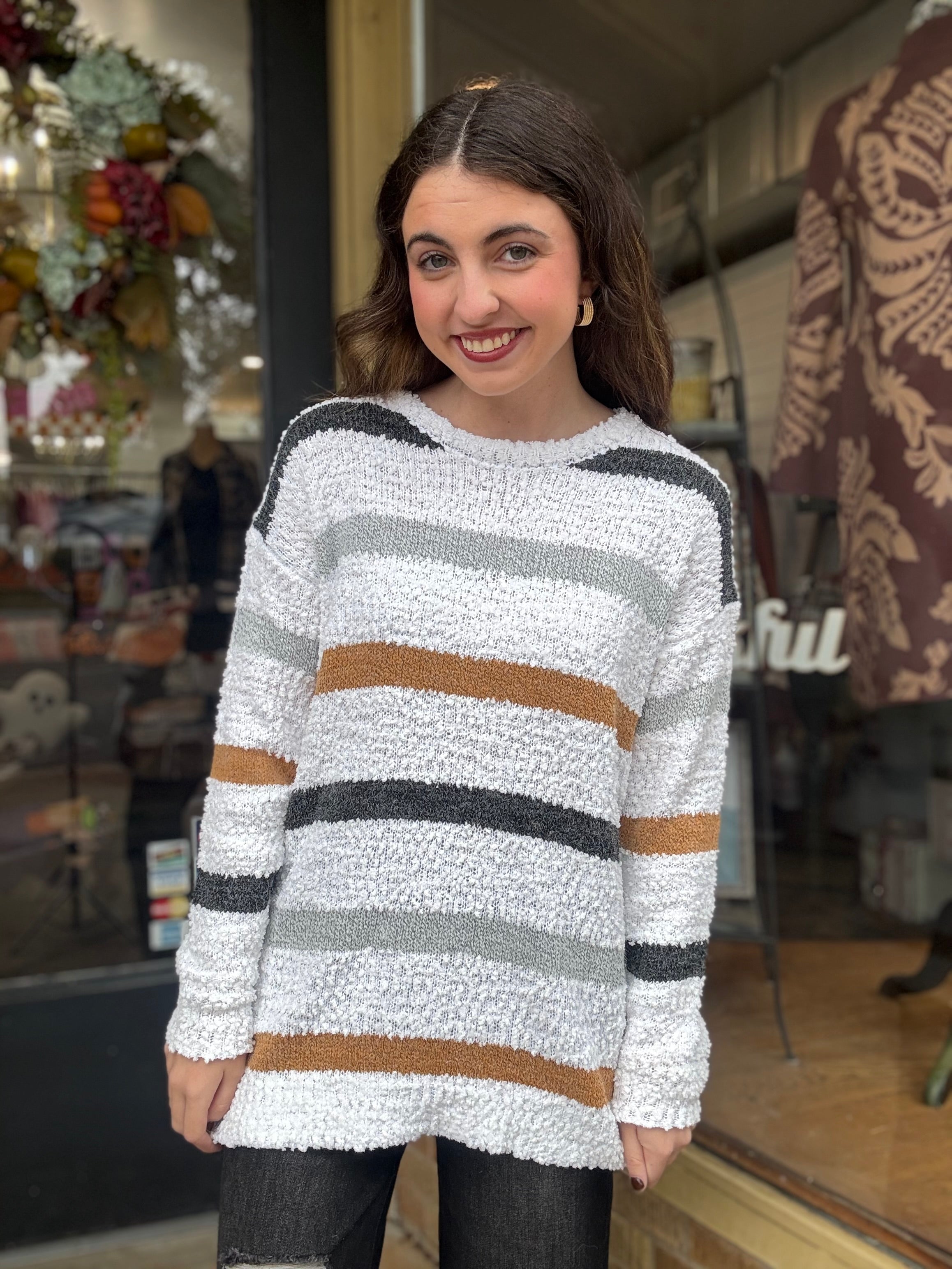 Multicolor Stripe Popcorn Sweater