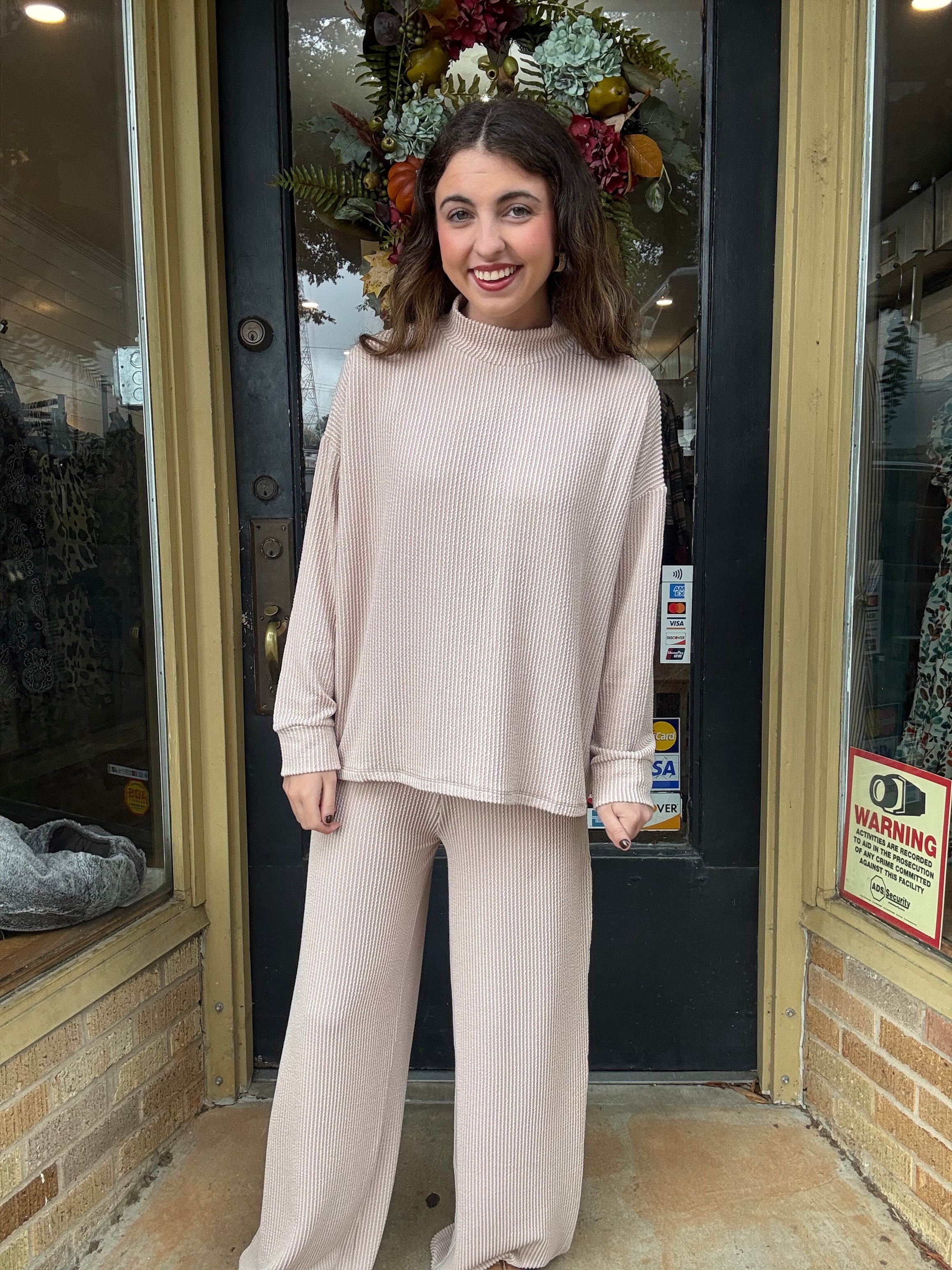 Beige Ribbed Mock Neck Top