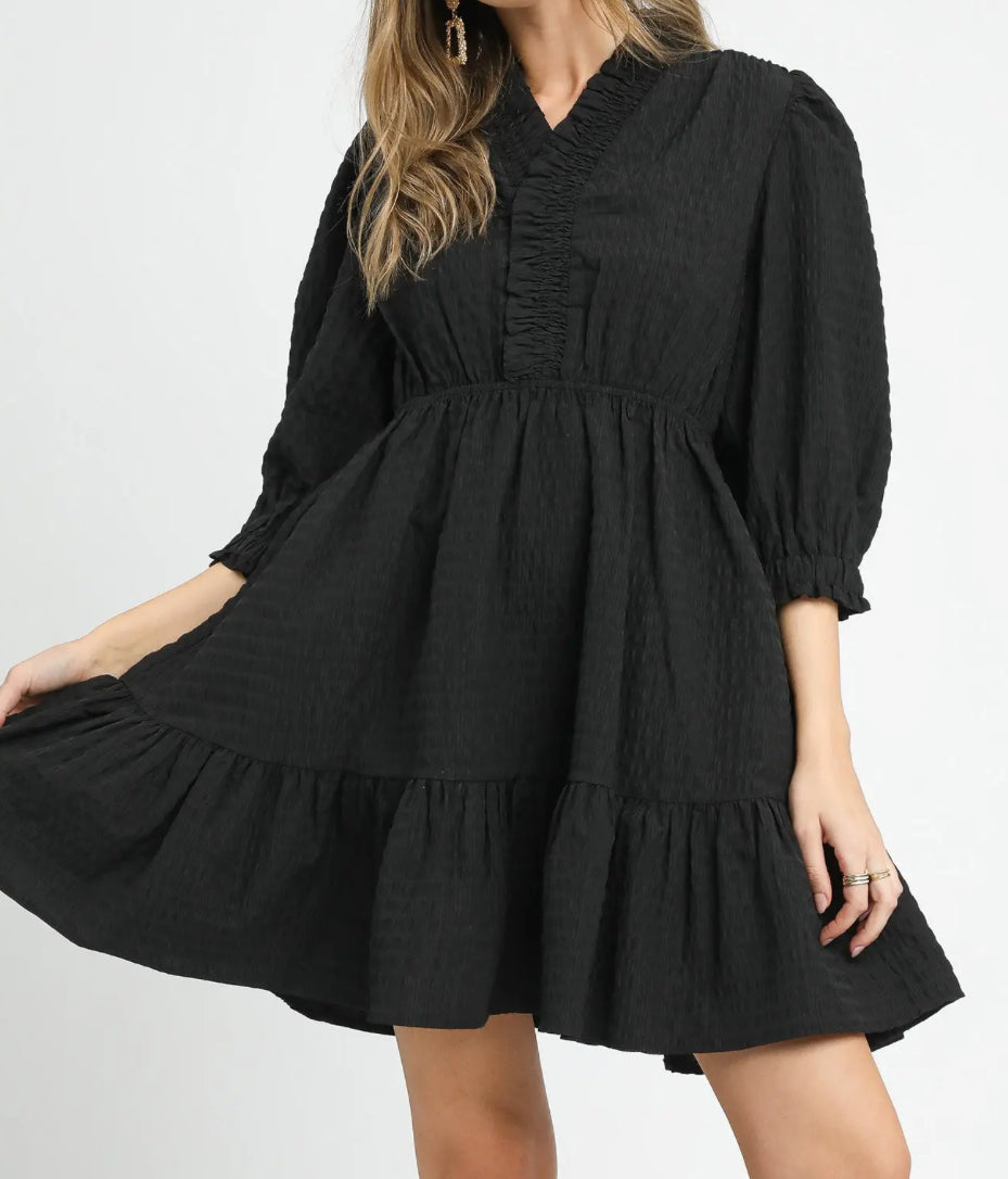 Black Ruffle Trim Babydoll Dress