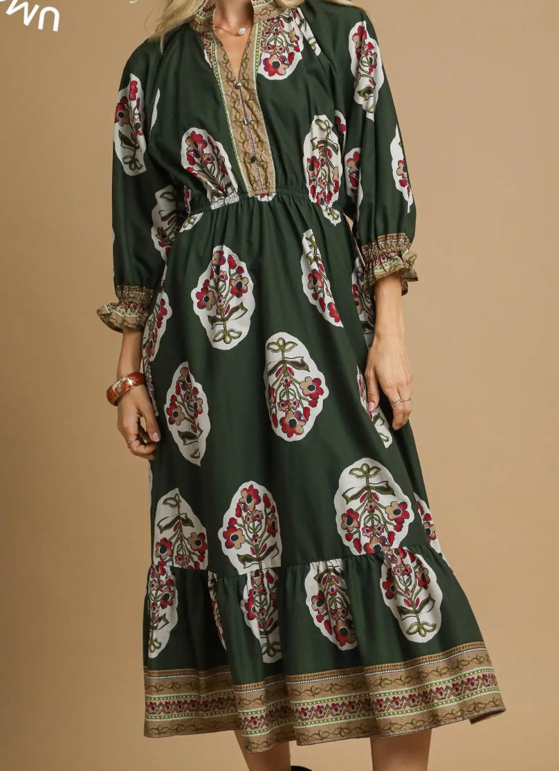 Plus Green Mix Flower Patch Dress