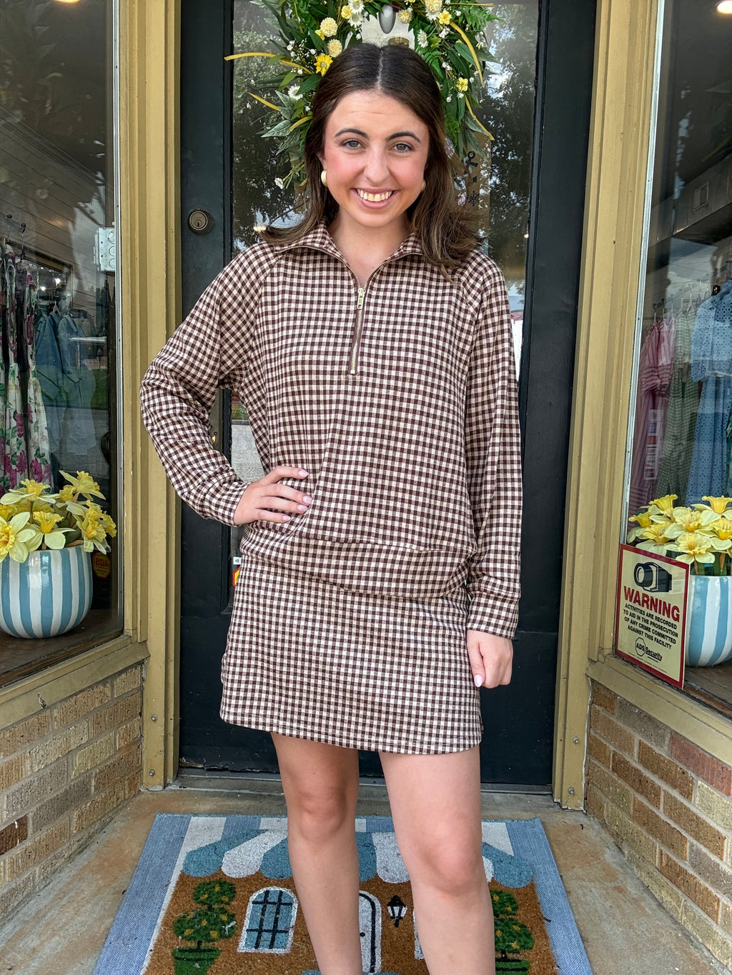 Espresso Check Half Zip Pullover