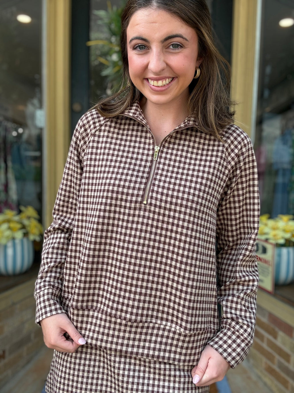 Espresso Check Half Zip Pullover