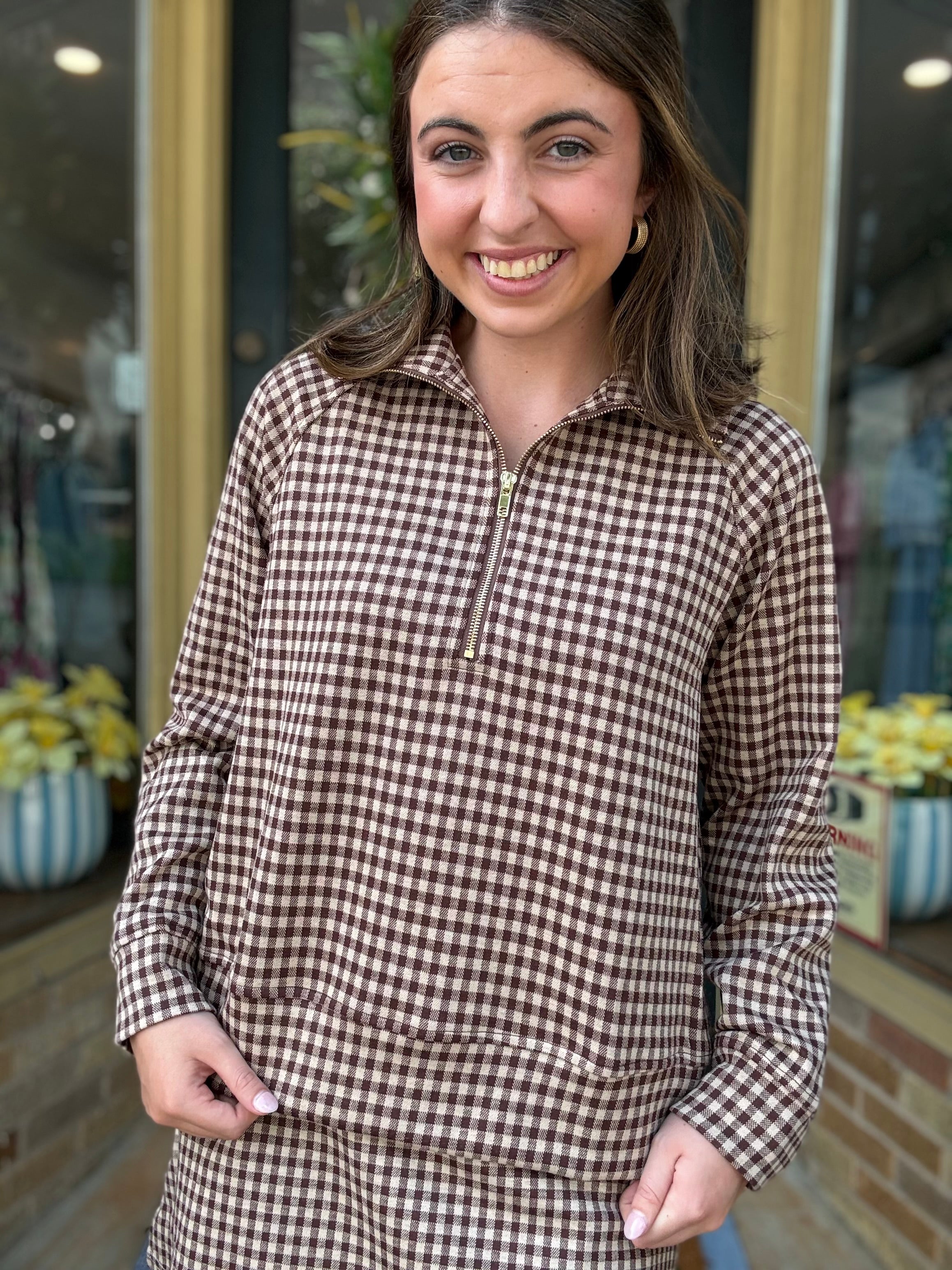 Espresso Check Half Zip Pullover