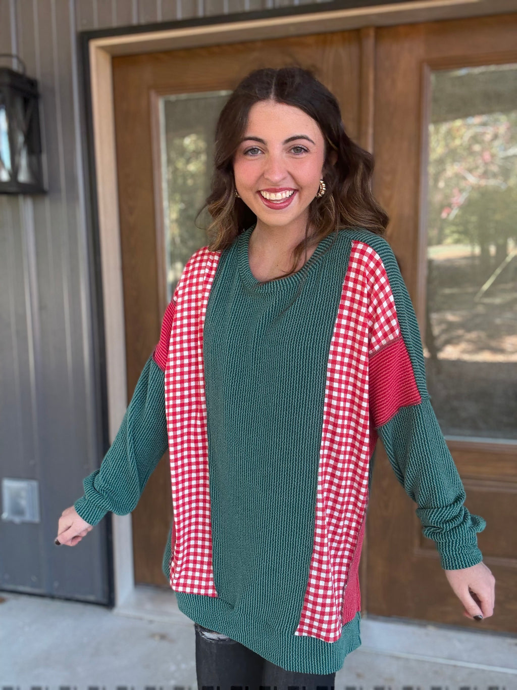 Hunter Green Color Block Top