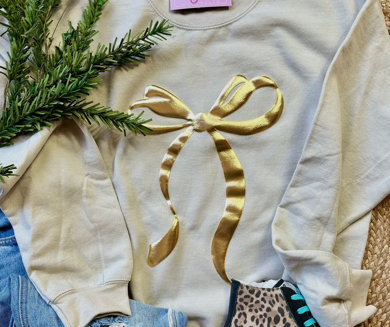 Tan/Gold Bow Sweatshirt