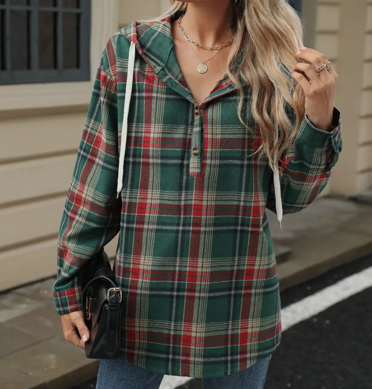 Green Plaid Hooded Jacket