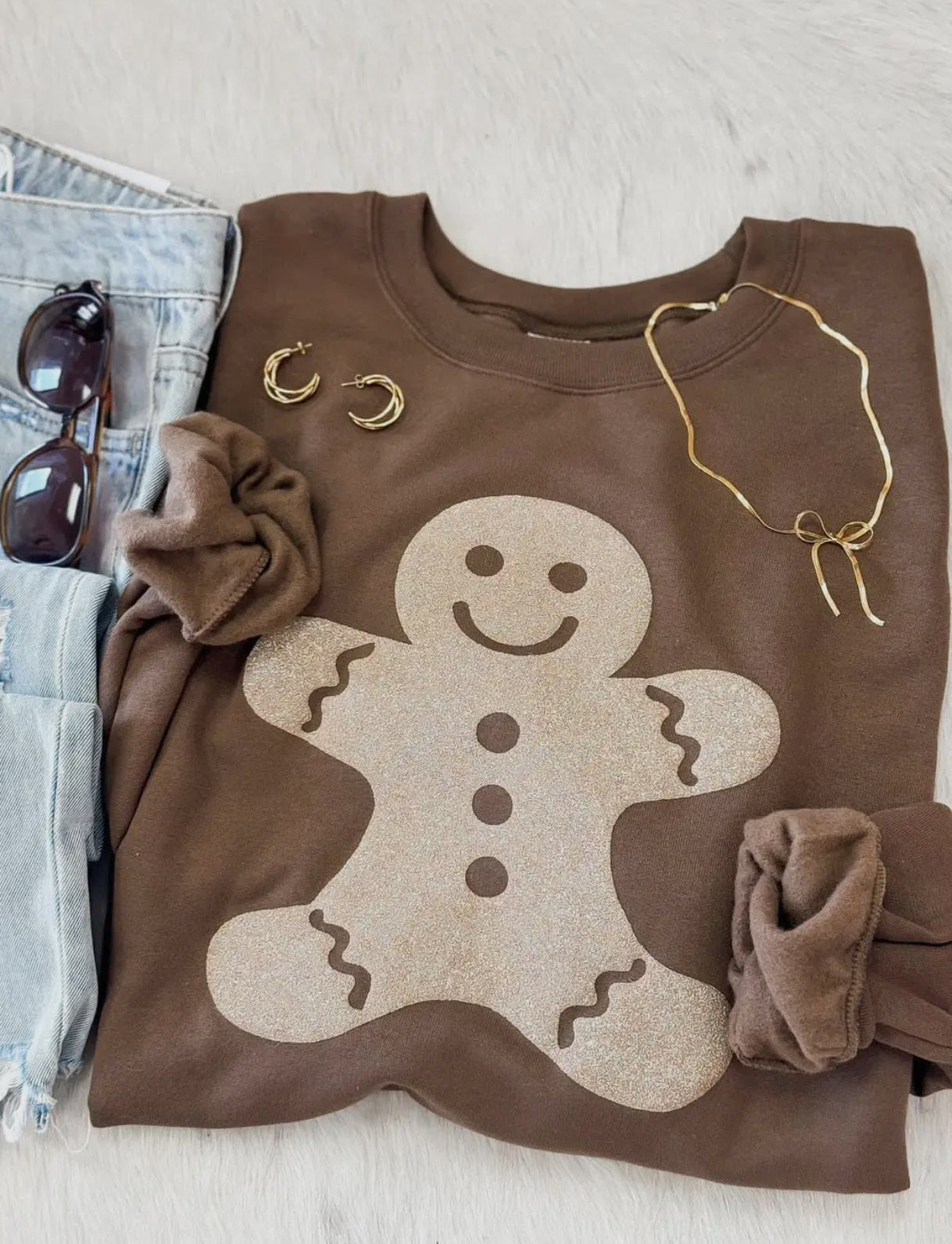 Gingerbread Glitter Puff Sweatshirt