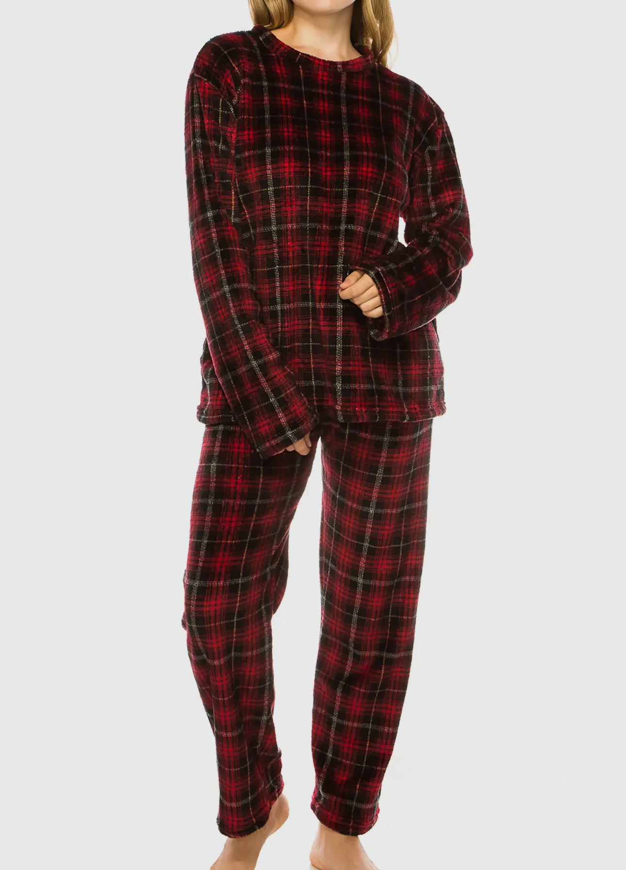 Red/Black Plaid Microfleece PJ Set