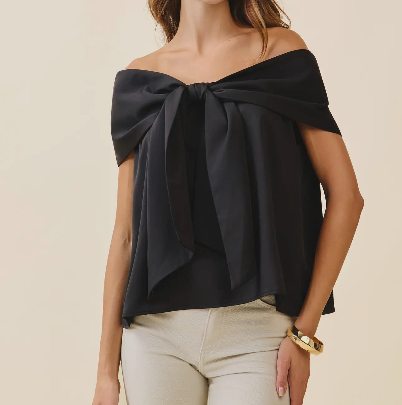 Black Bow-Accented Top