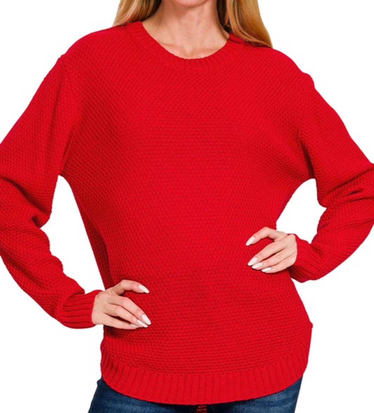 Ruby Red Round Neck Basic Sweater