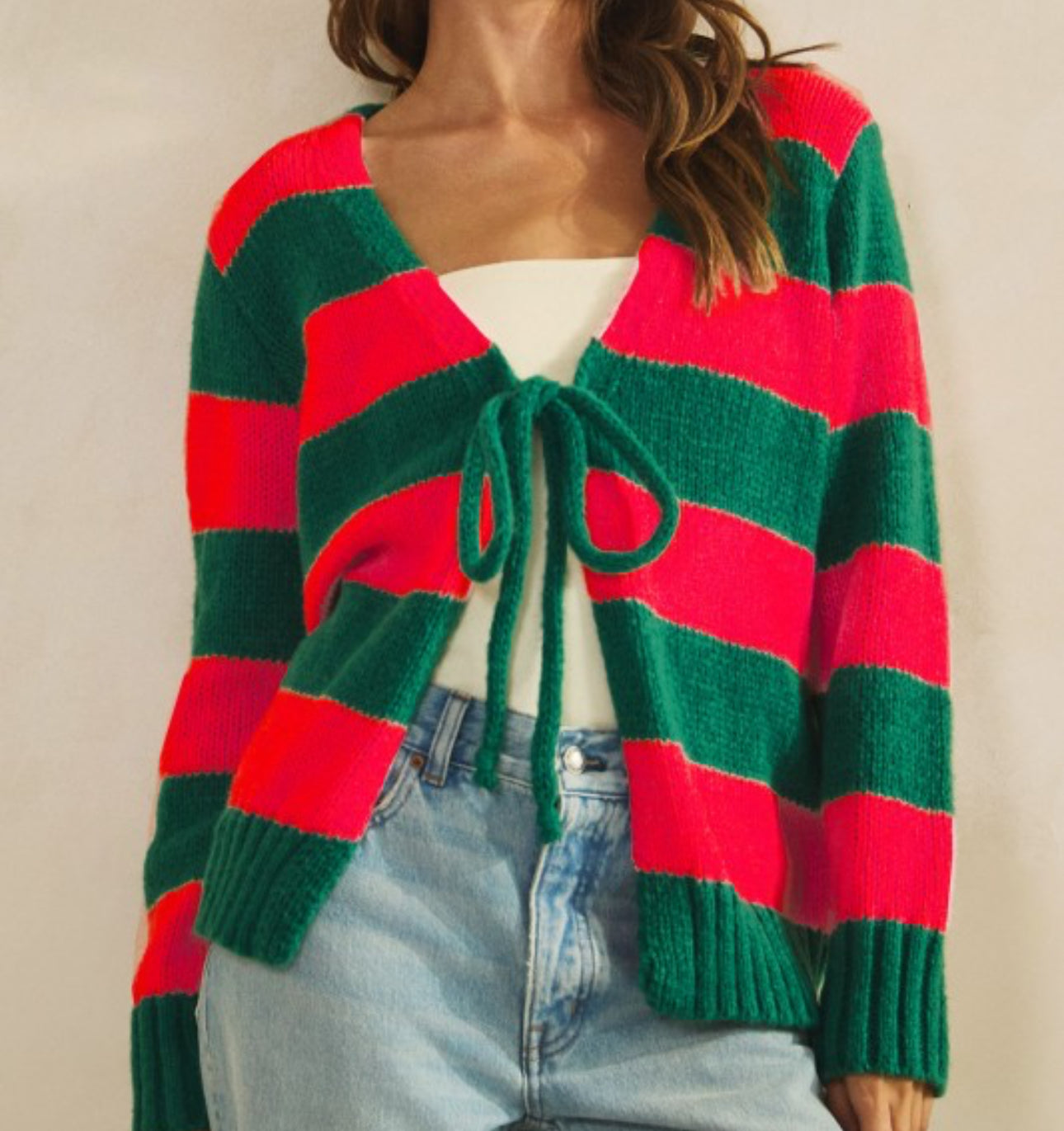 Green/Red Striped Cardigan