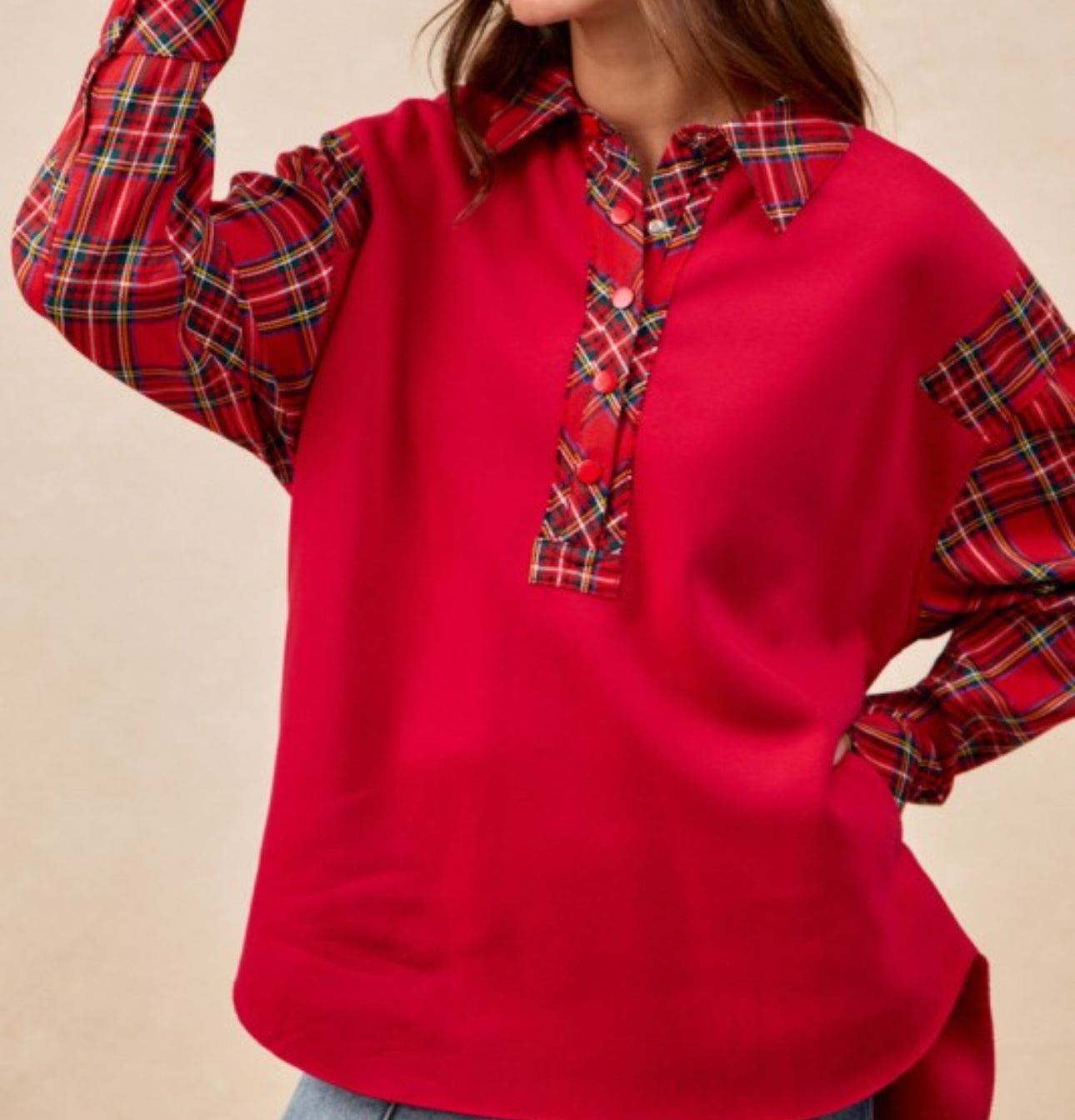 Red Top W/ Plaid Collar