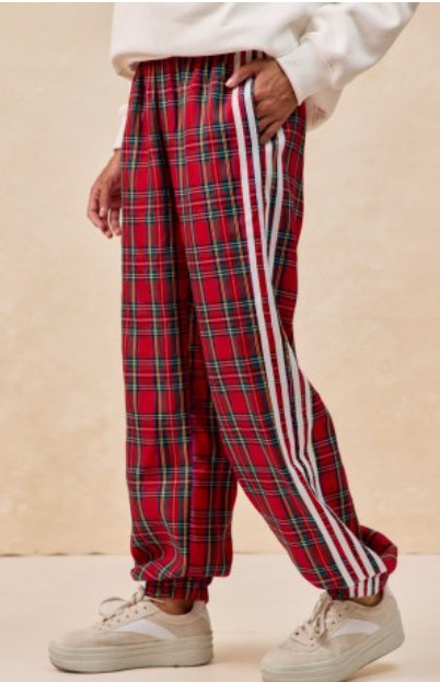 Red Plaid Stripe Track Pants